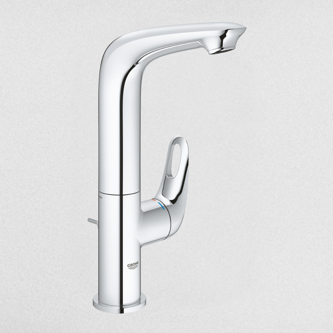 خلاط حوض حمام عالي يوروستايل 23569003 بذراع واحد اللون للتحكم في المياه كروم من جروهي